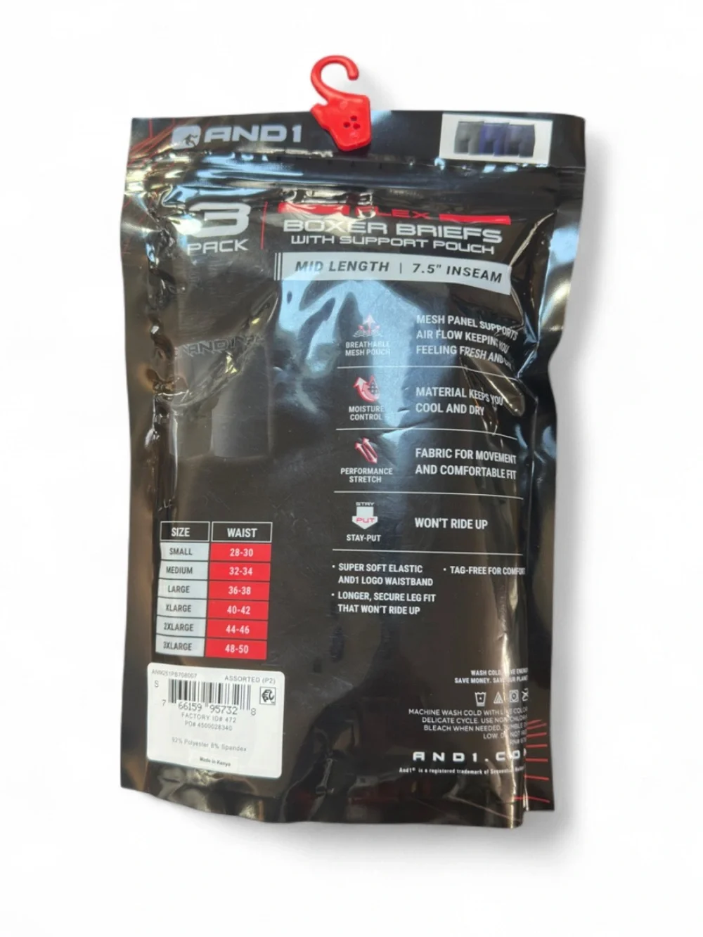 And1 3-Pack Boxer Briefs w/ Support Pouch 7.5” Inseam Size Small (Waist 28-30”)